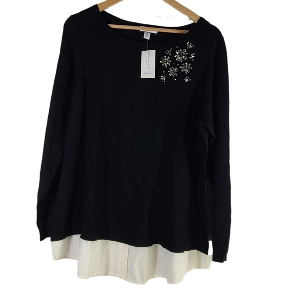 NWT Charter Club Layered Look Brooch Sweater Top Sz 0X - Picture 4 of 6